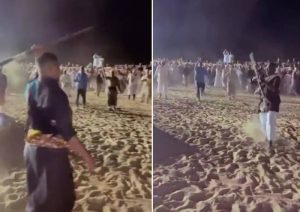 شاهد.. مهارة أسامة المولد وناصر الشمراني وهما يؤديان رقصة المزمار