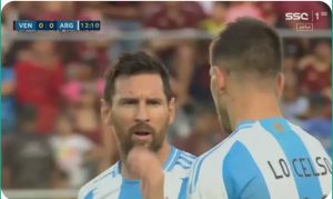 The strange free kick executed by Messi, which resulted in a sensational goal against Venezuela in the World Cup qualifiers.