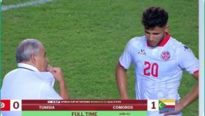 The historic goal that led Comoros to victory over Tunisia in the heart of Rades Stadium during the Africa Cup of Nations qualifiers.