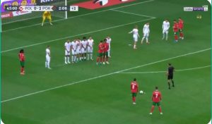 The deceptive free kick by Ronaldo and Bruno that put Issam Chaouali in an embarrassing position while commentating.