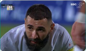 "Watch Al-Ittihad's winning goal against Al-Riyadh today after a genius move from Karim Benzema during the free kick."