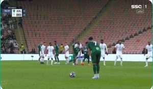 The deceptive free kick taken by Algerian Riyad Mahrez against the Al-Akhdood team in the Saudi League