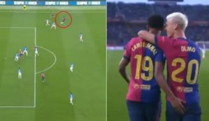 Lamine Yamal produced the most outrageous outside-of-the-boot assist for Dani Olmo vs Espanyol