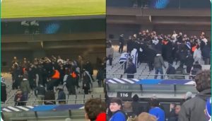 Video: The scene that will stop the match between France and a fake team that does not exist after the disaster that occurred between the fans of France and the fans of the Zionist entity.