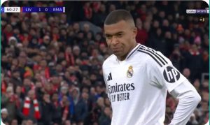 Kylian Mbappe's strange penalty kick against Liverpool in the Champions League today