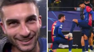 Ferran Torres celebrates match-winner by dusting Lamine’s boot after another incredible assist from teenager
