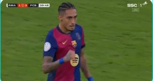 Brazilian Rafinha becomes the first player in the world to score a penalty kick with his head from the flying position against Real Madrid in El Clásico.