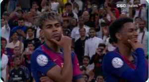 Historical snapshot: A special camera from the stands shows Lamine Yamal's imaginary goal against Real Madrid in El Clásico, amidst a strange and indescribable reaction.