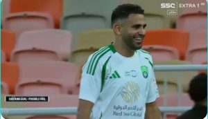 Watch Riyad Mahrez score a legendary goal after a historic assist from the Saudi Al-Ahly goalkeeper in a historic shot that became the talk of the entire world.