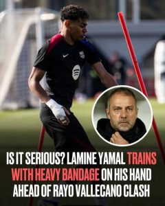 Lamine Yamal trains with heavy bandage on his hand ahead of Rayo Vallecano clash