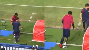 Breaking.. Jesse Bisiwu Appears on Crutches After Injury as Flick’s Concern Grows at Barcelona